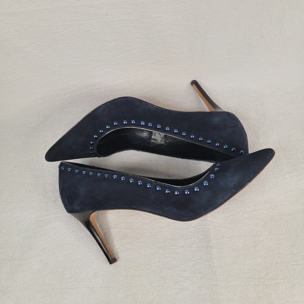COACH Smith Rivets Navy Blue Suede Pointed Toe Pumps Stiletto Heels Size 8 B
​ - Picture 10 of 11